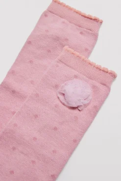 Pack 3 calcetines largos de niña punteados detalle de flor