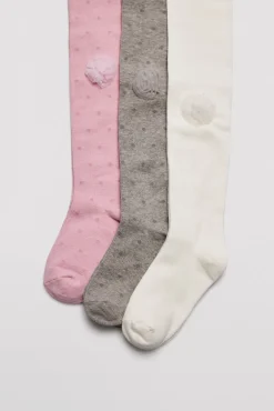 Pack 3 calcetines leotardos de niña punteados detalle de flor