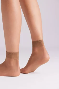 Pack 2 calcetines tobilleros puño antipresión 15 denier bronce