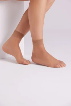 Pack 2 calcetines tobilleros puño antipresión 15 denier beige