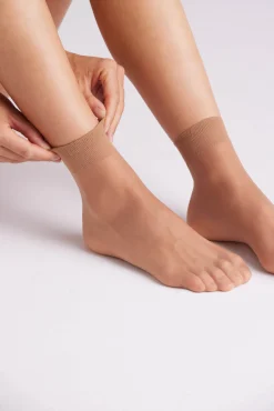 Pack 2 calcetines tobilleros puño antipresión 15 denier beige