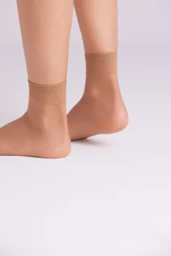 Pack 2 calcetines tobilleros puño antipresión 15 denier beige