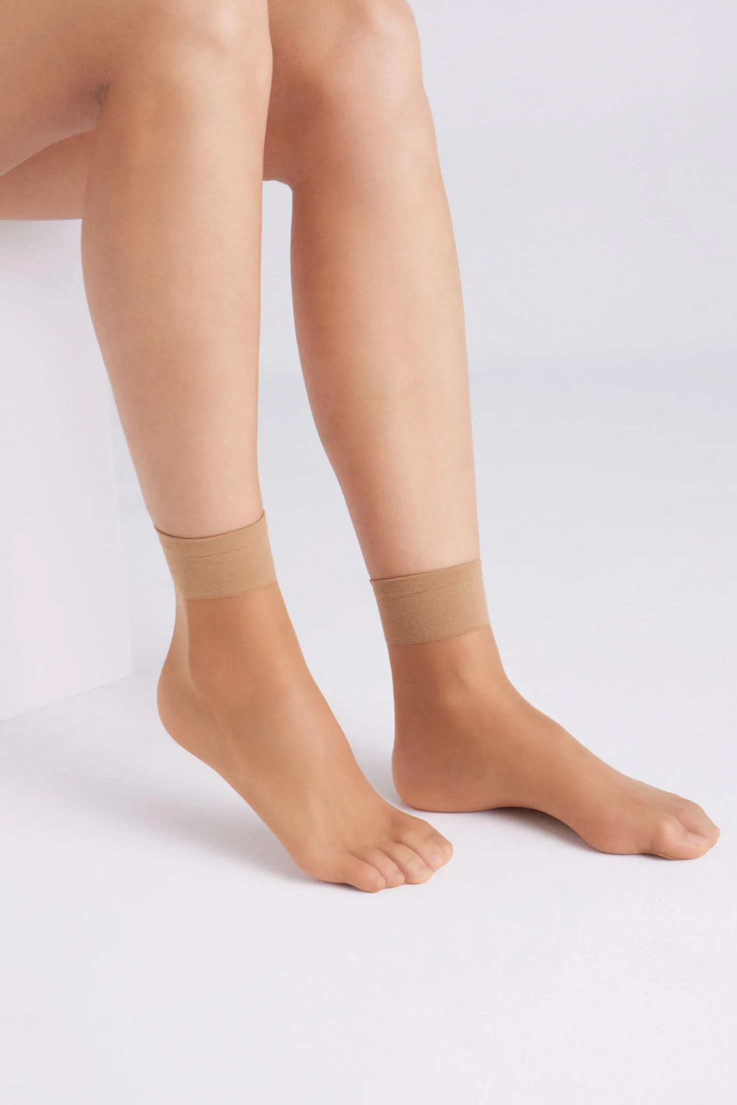 Pack 2 calcetines tobilleros puño antipresión 10 denier natural