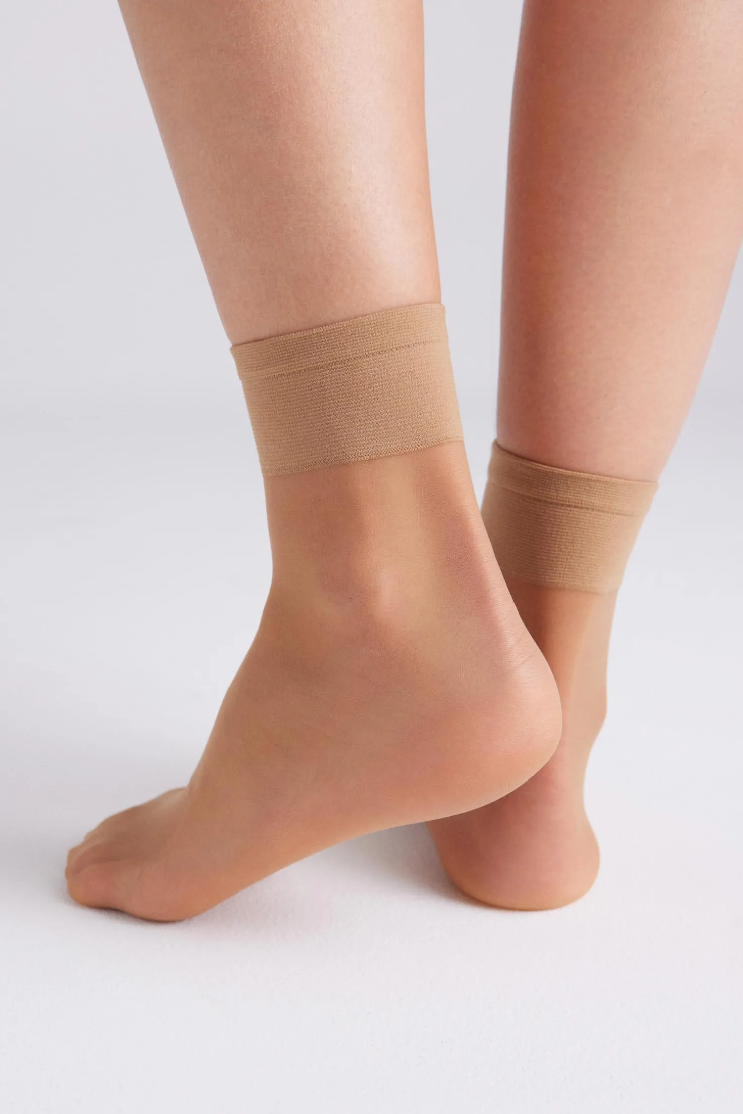 Pack 2 calcetines tobilleros puño antipresión 10 denier natural