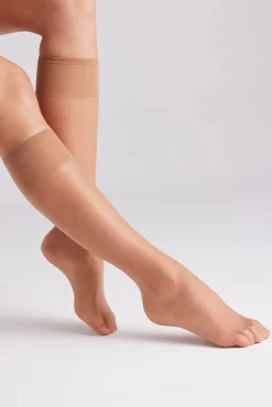 Pack 2 medias largas puntera invisible 15 denier beige