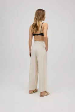 Pantalón ancho abertura con lino