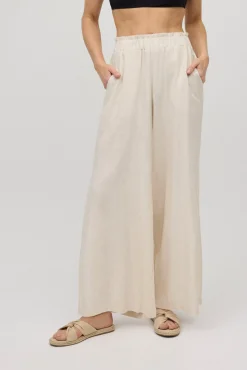 Pantalón ancho abertura con lino