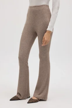 Pantalón flare punto canalé marrón