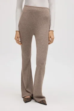 Pantalón flare punto canalé marrón