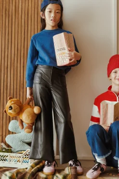 Pantalón niña efecto piel ancho negro