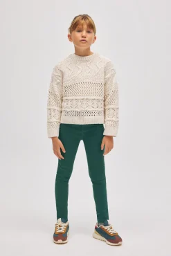 Pantalón niña vaquero pitillo verde botella