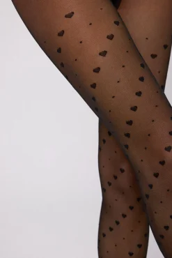 Panty 20 den estampado corazones y topos negro