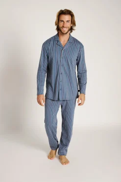 Pijama hombre camisero algodón estampado rayas | MUYDEMI