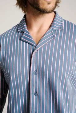 Pijama hombre camisero algodón estampado rayas | MUYDEMI