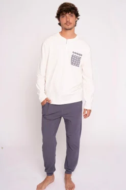 Pijama hombre largo algodón detalle bolsillo | MUYDEMI