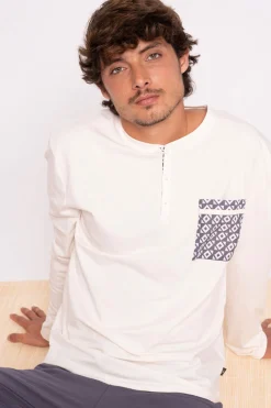 Pijama hombre largo algodón detalle bolsillo | MUYDEMI