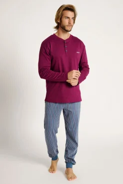 Pijama hombre largo algodón pantalón rayas | MUYDEMI