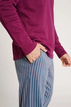 Pijama hombre largo algodón pantalón rayas | MUYDEMI