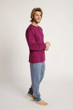 Pijama hombre largo algodón pantalón rayas | MUYDEMI