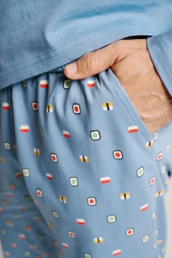 Pijama hombre largo algodón estampado sushi | MUYDEMI