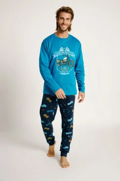 Pijama hombre largo algodón estampado motos | MUYDEMI
