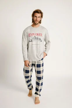 Pijama hombre largo pantalón cuadros Explorer | MUYDEMI
