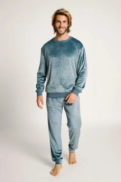 Pijama hombre terciopelo canalé azul | MUYDEMI