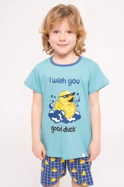 Pijama infantil corto algodón Good Duck azul | MUYDEMI