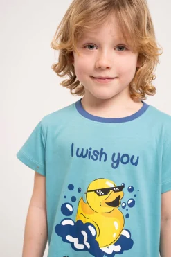 Pijama infantil corto algodón Good Duck azul | MUYDEMI