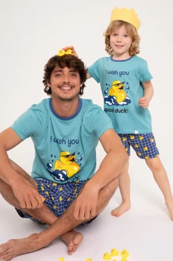 Pijama infantil corto algodón Good Duck azul | MUYDEMI