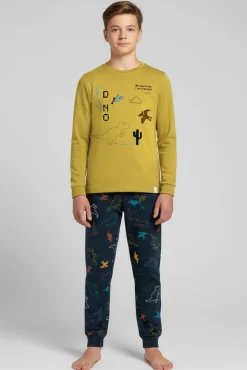 Pijama juvenil 10-16 años algodón estampado dinosaurios verde | MUYDEMI