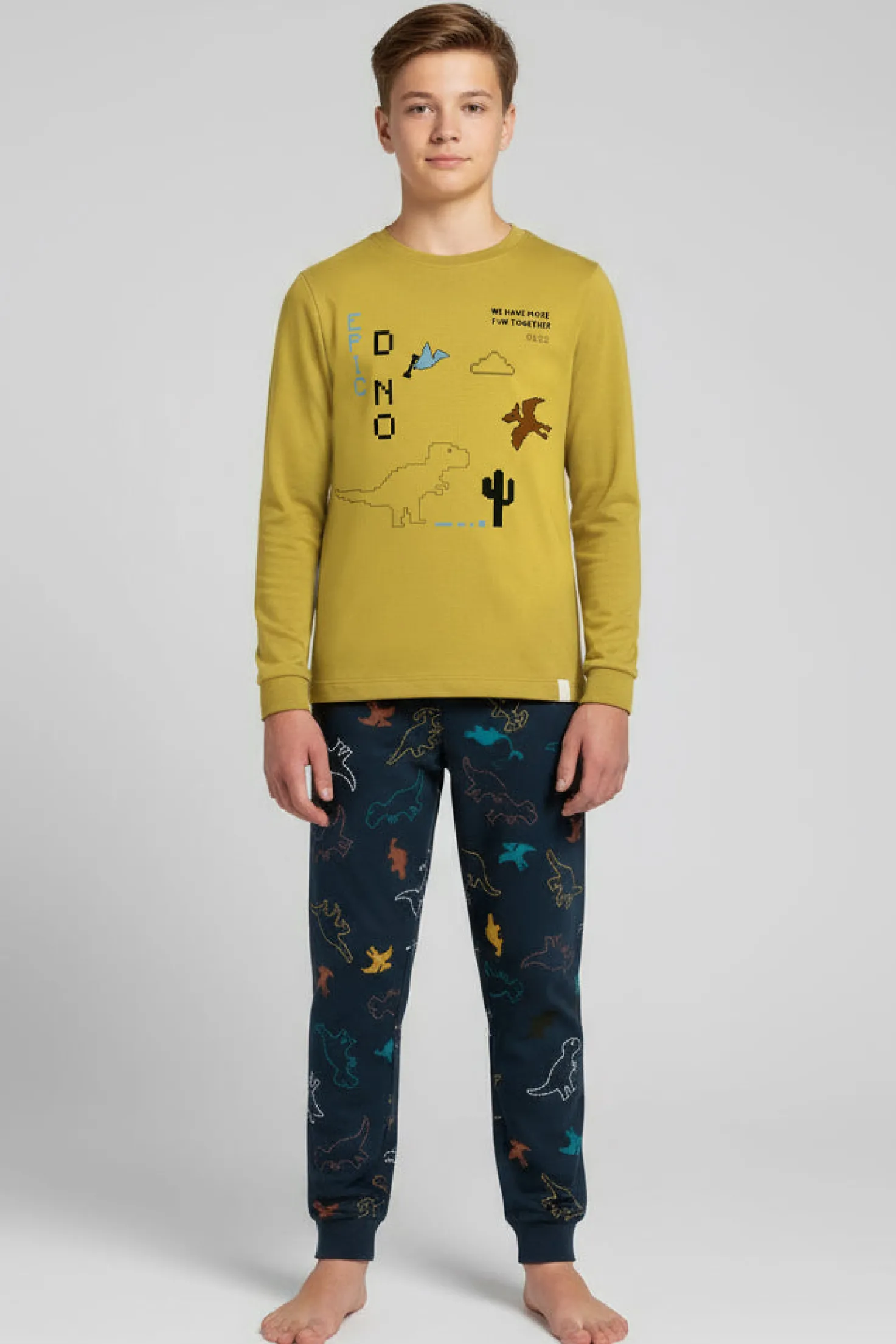 Pijama juvenil 10-16 años algodón estampado dinosaurios verde | MUYDEMI