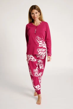 Pijama largo algodón mujer estampado hojas | MUYDEMI