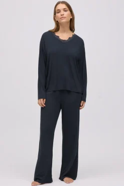 Pijama largo extra suave de modal pantalón ancho negro