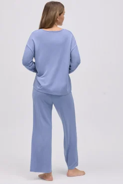Pijama largo extra suave de modal pantalón ancho azul