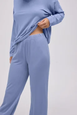 Pijama largo extra suave de modal pantalón ancho azul