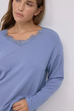 Pijama largo extra suave de modal pantalón ancho azul