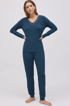 Pijama largo extra suave de modal pantalón jogger marino