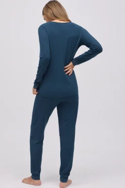 Pijama largo extra suave de modal pantalón jogger marino