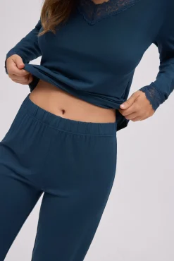 Pijama largo extra suave de modal pantalón jogger marino