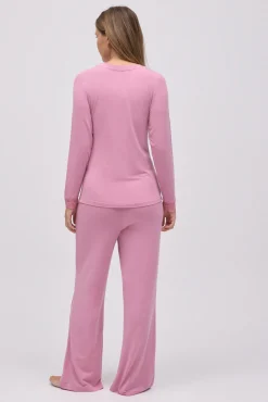 Pijama largo extra suave de modal pantalón ancho rosa