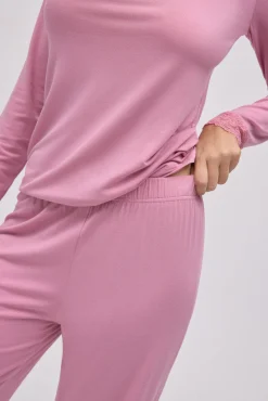 Pijama largo extra suave de modal pantalón ancho rosa