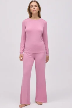 Pijama largo extra suave de modal pantalón ancho rosa