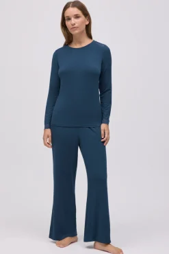 Pijama largo extra suave de modal pantalón ancho marino