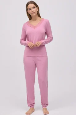 Pijama largo extra suave de modal pantalón jogger rosa