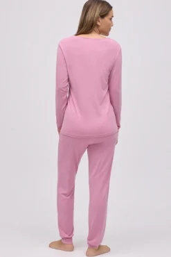 Pijama largo extra suave de modal pantalón jogger rosa