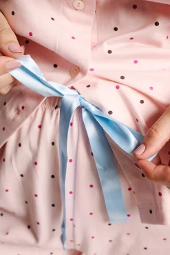 Pijama mujer camisero algodón lunares rosa | MUYDEMI