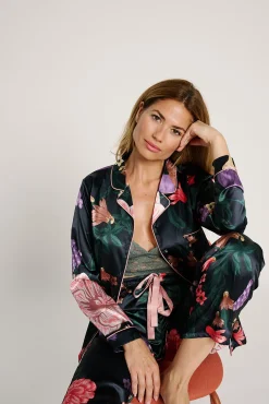 Pijama mujer camisero satinado estampado floral | MUYDEMI