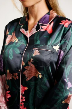 Pijama mujer camisero satinado estampado floral | MUYDEMI