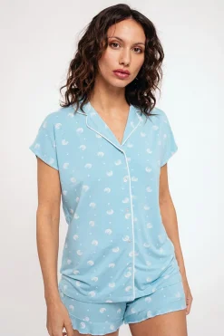Pijama mujer corto abotonado estampado azul | MUYDEMI